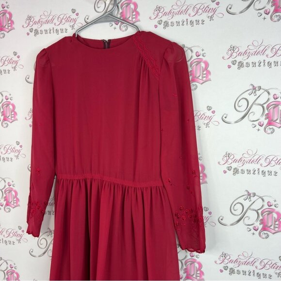 Belage one piece pants suit jumper vintage Elegant Red Long Sleeve Jumpsuit - Picture 7 of 15